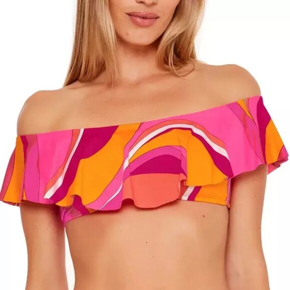 Trina Turk Swim Top Bandeau NWT $98 Vivid Vista Ruffle Size 8 - Picture 1 of 3